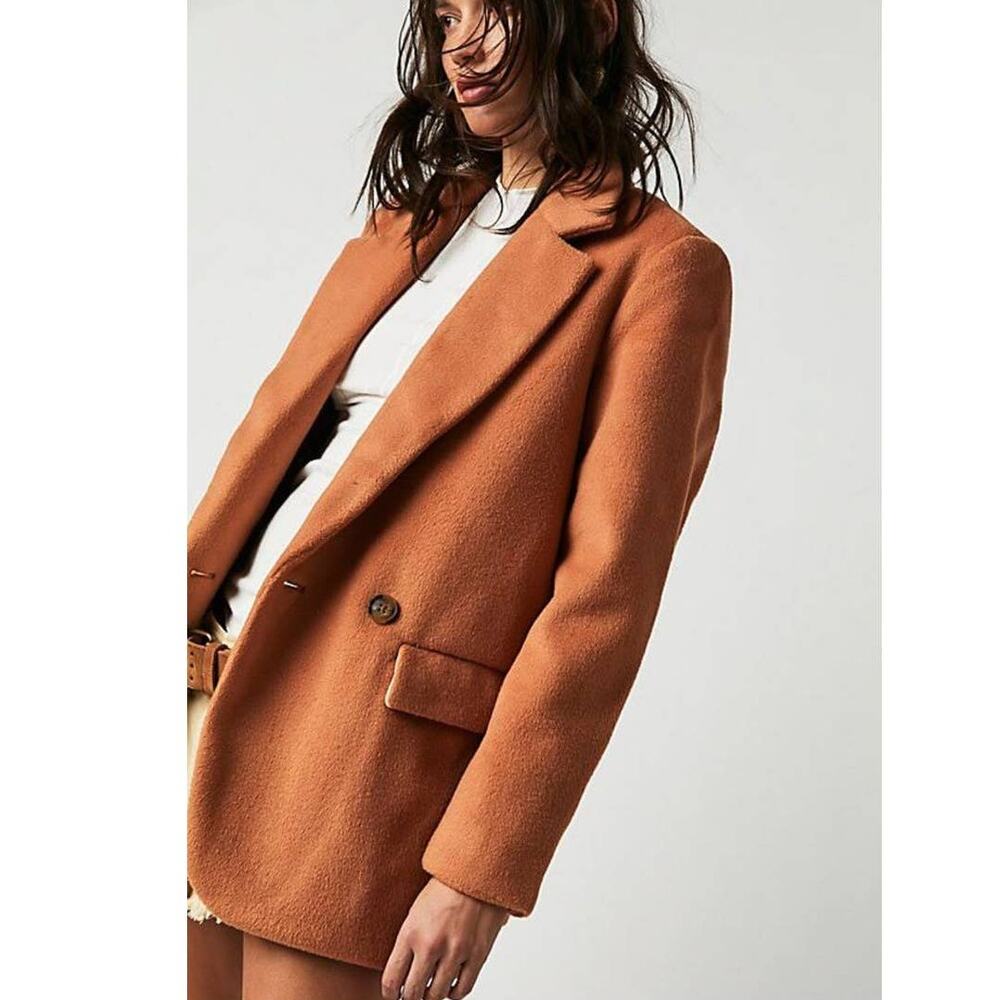 New Free People Mari Solid Peacoat Button Blazer $188 LARGE Terracotta Oversized